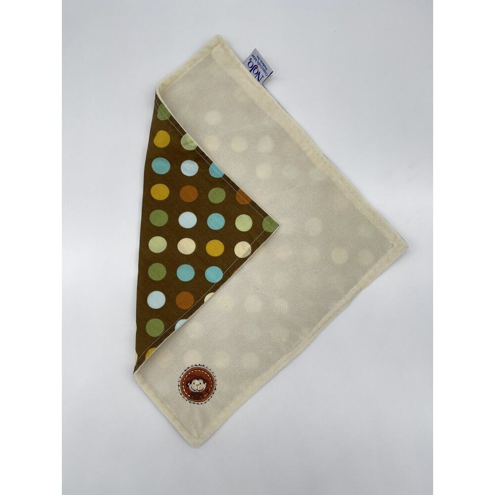 Nojo Monkey Tan Brown Polka Dots Circles Lovey Security Blanket Square 15" Cream